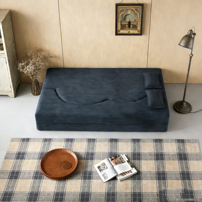 Modern Floor Sofa with 2 Pillows, Corduroy, DARK GREY