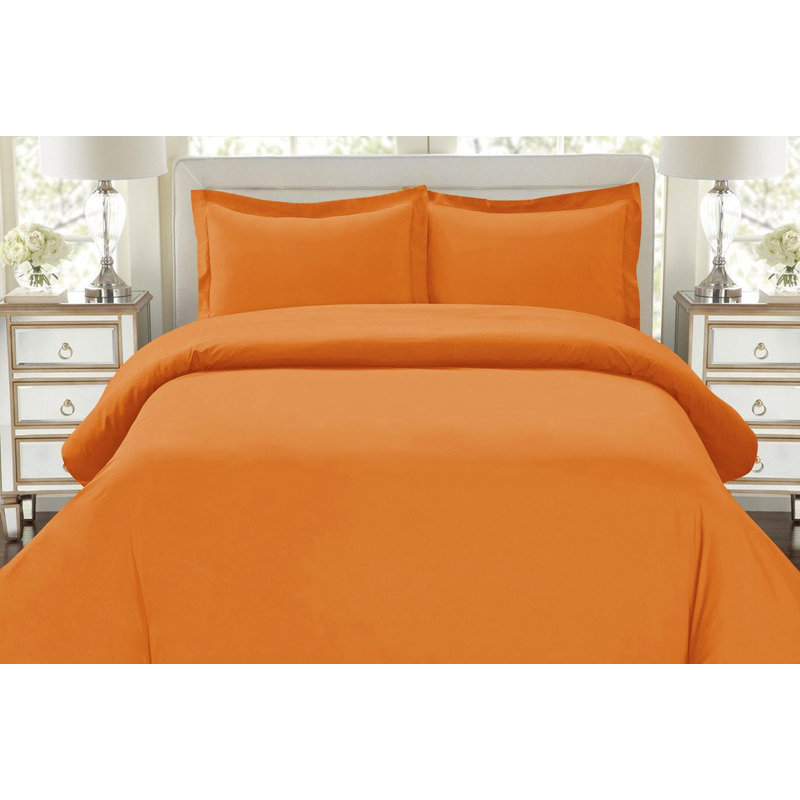 Ensemble de housse de couette réversible en microfibre à densité de tissage 1500 avec taies décoratives, Orange élite