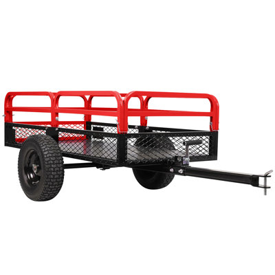 Remorque de remorquage de VTT rouge UTV derrière un chariot à benne basculante 1500 lb 15 pi cubes Remorque utilitaire de jardin en acier avec côtés amovibles