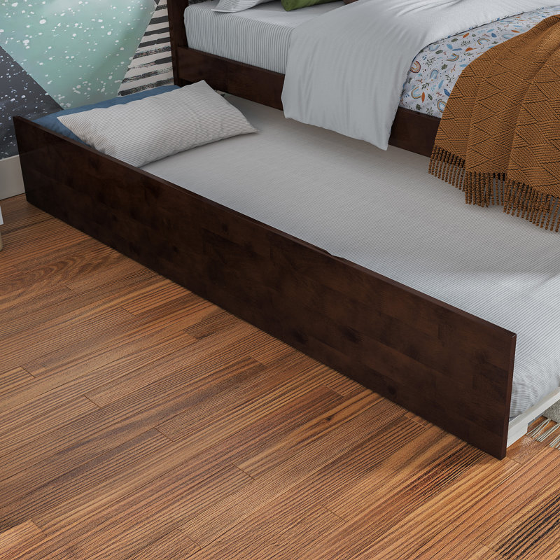 Lit gigogne escamotable en bois massif Rasnick, Noyer, Simple