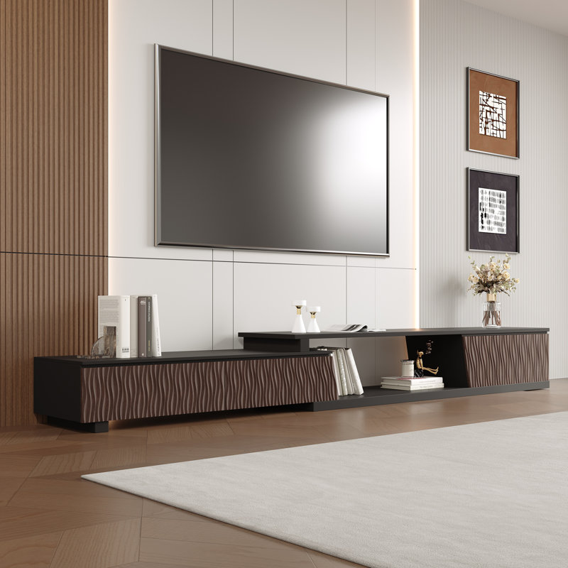 Modern Extendable TV Stand For Tvs Up To 85" And Larger With 3 Storage Drawers And Unique Design Open Shelf