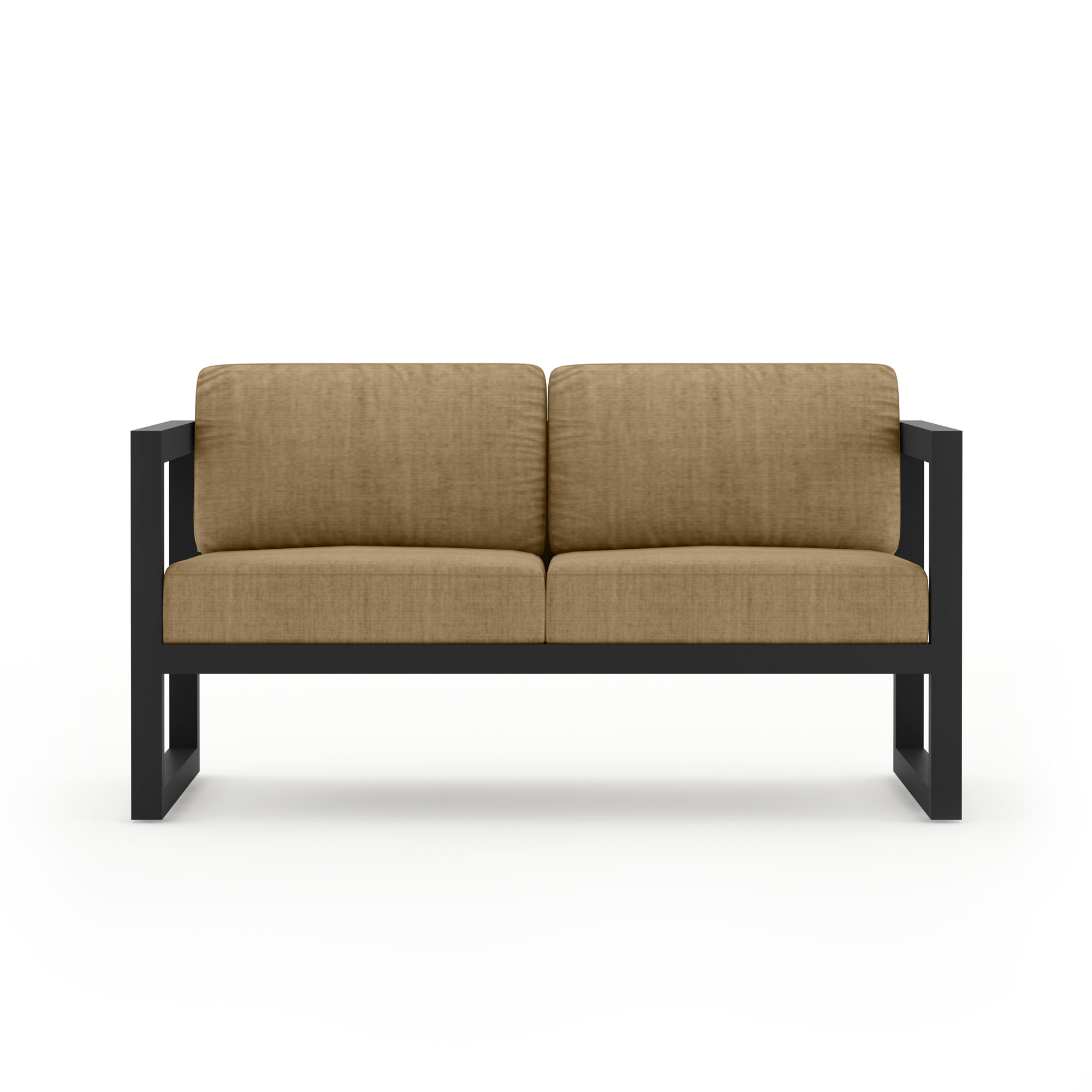 Smith 3 Piece Sofa Seating Group with Sunbrella Cushions, Heather Beige, Black