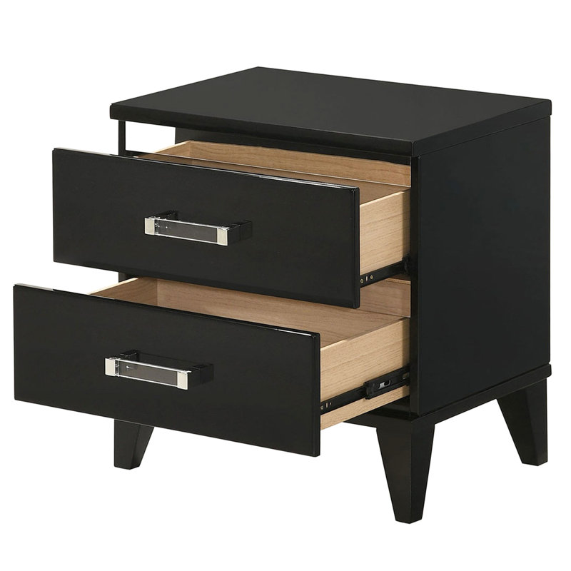 Table de chevet noire pour chambre à coucher avec 2 grands tiroirs - et commode contemporaine pour le rangement