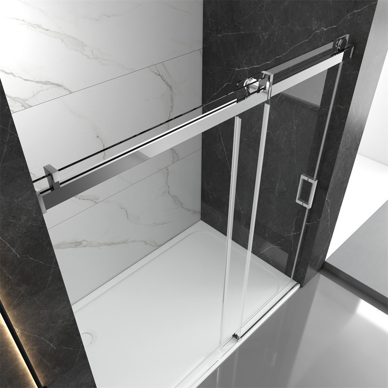 Porte de douche coulissante simple sans cadre de 57 po à l 60 po x H 76 po avec système de fermeture en douceur, noir mat