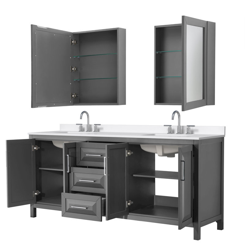 Daria 80'' W Vanity, Gray, Polished Chrome, Giotto Quartz