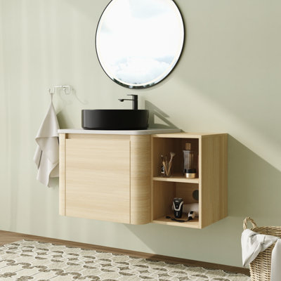 Meuble-lavabo mural simple 36 po avec plateau en pierre reconstituée et portes à fermeture en douceur