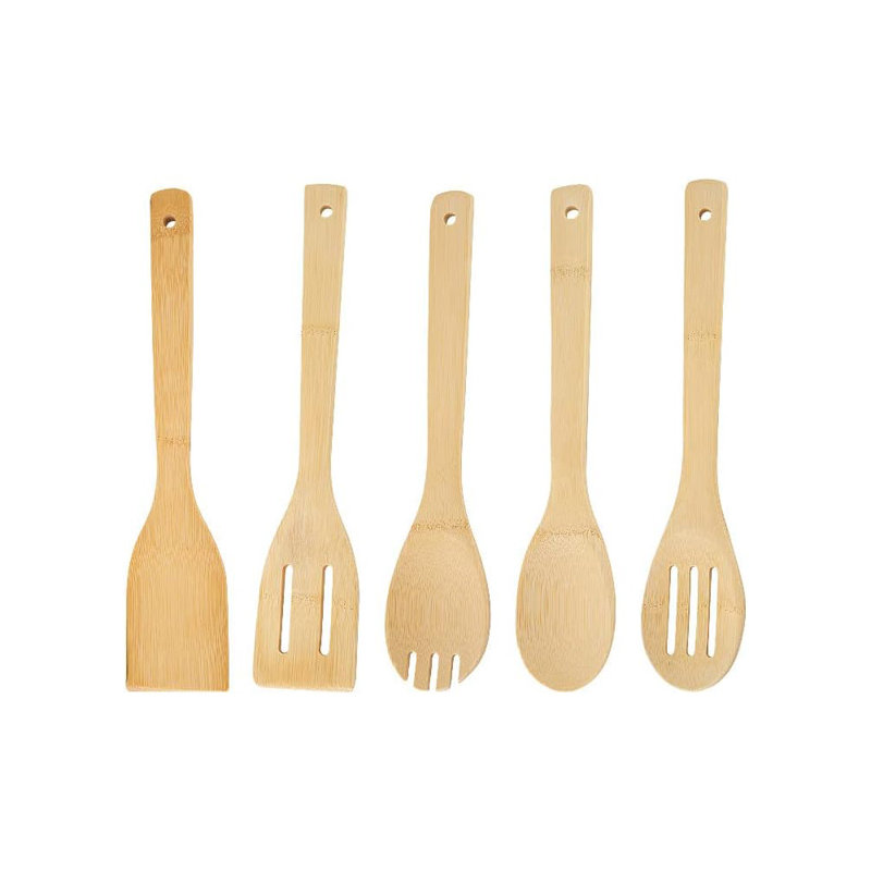 Ensemble 5 pièces cuillères en bois en bambou, ustensiles de cuisine antiadhésifs