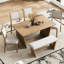Table à manger en bois naturel lavable pour recevoir les invités, table rectangulaire, 4 chaises, 1 banc de style rustique et lavabo, atmosphère chaleureuse incluse-371651135