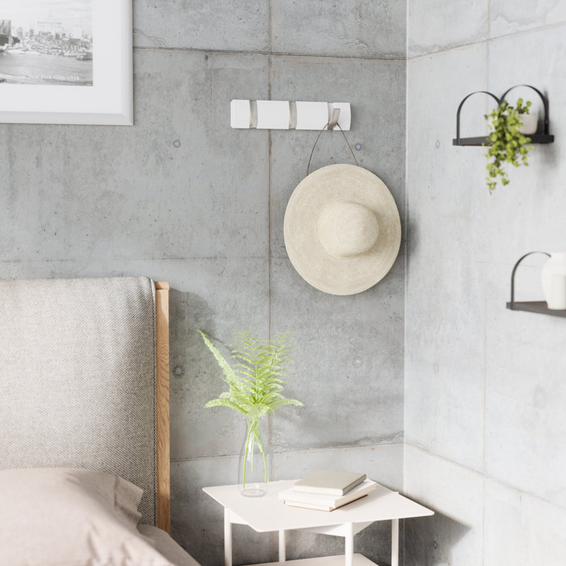 White and Nickel 3-Hook Wall Mounted Coat Rack