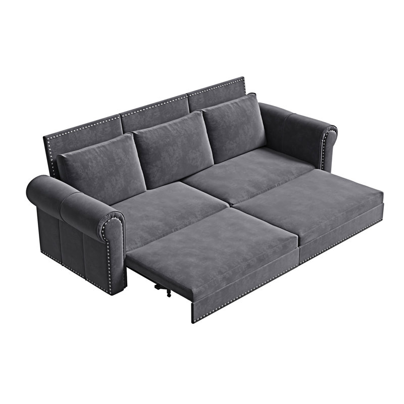 Canapé-lit Chesterfield avec garniture cloutée, Gris