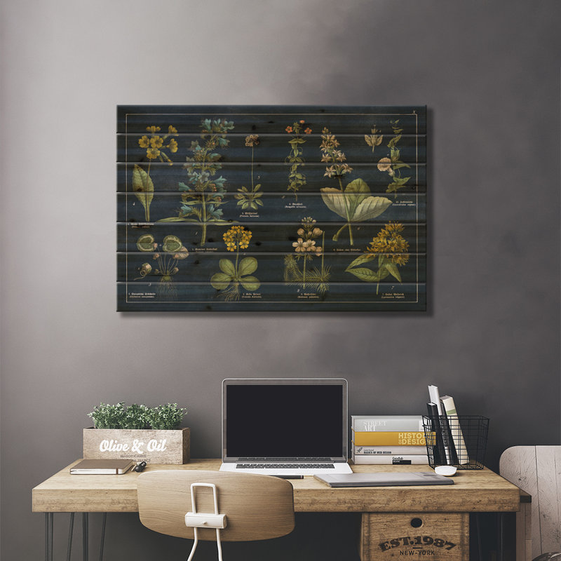 Tableau floral botanique I bleu foncé, H 18 po x l 26 po x P 1,5 po
