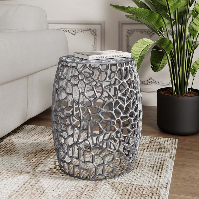 Aluminum Drum End Table, Silver Nickel