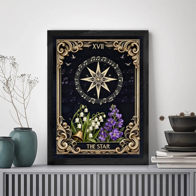 Art mural noir encadré noir Tarot The Star - Mystical Boho Spiritual Decor, H 11 po x l 9 po