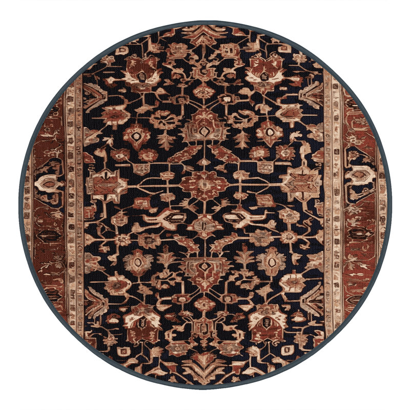 Machine Washable Persian Brown Area Rug, Round 3'