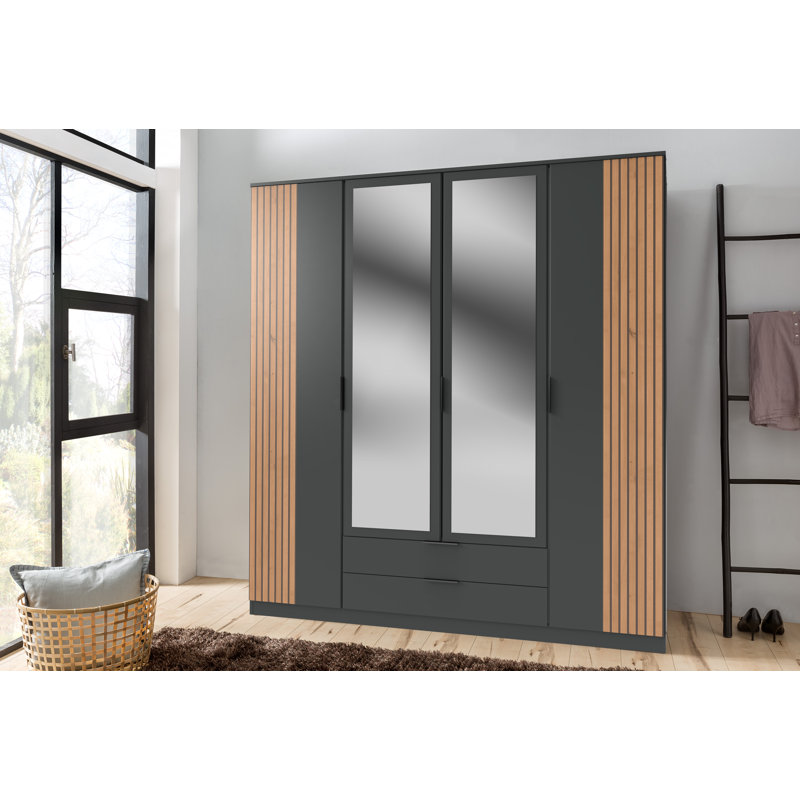 Nameer 4 Door Manufactured Wood Wardrobe, Graphite/Oak