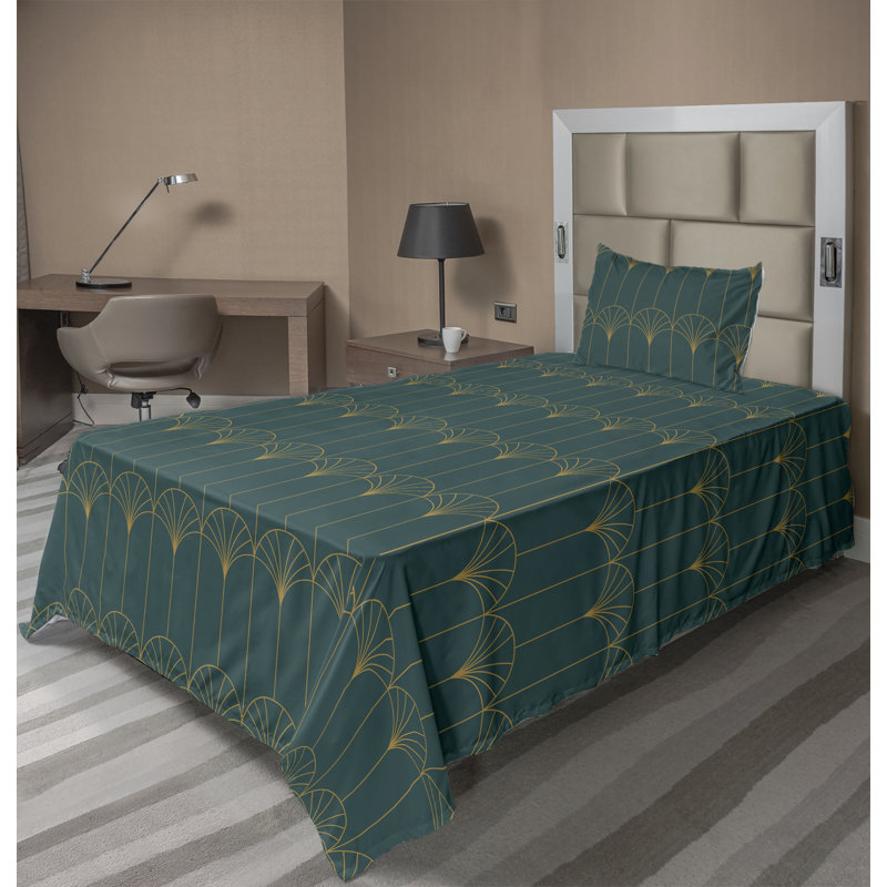 Microfiber Sheet Set, Twin XL Sheet Set with 1 Pillowcase, Light Teal/Sand Brown Geometric