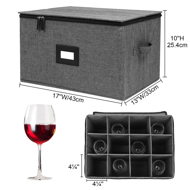 2 Pack Wine Glass Storage, Stemware Storage Containers Cases, Glassware Storage For 24 Crystal Storage And Transport, Hard Top, Grey