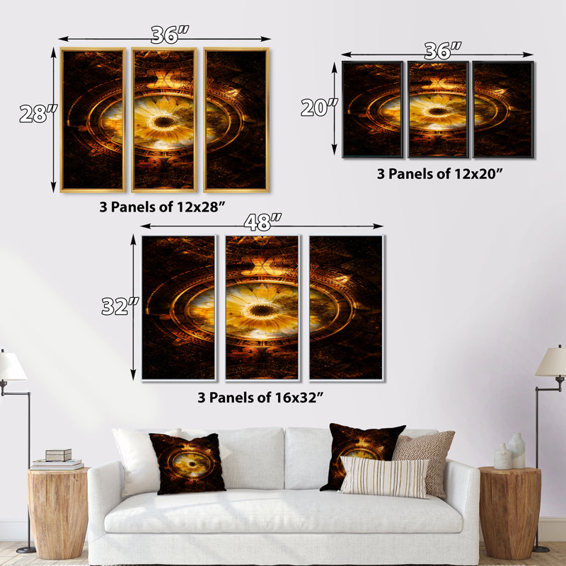 Ancien calendrier maya collage - ensemble de 3 reproductions sur toile, Cadre noir, H 28 po x l 36 po x P 1 po