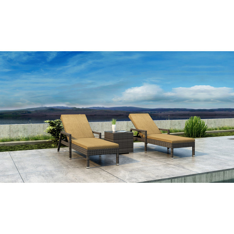 Ensemble de chaises longues Thornaby avec coussins et table, Toile Sunbrella® beige chiné, Fève de café