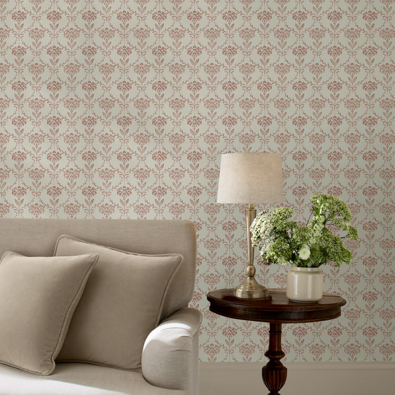 Martha Stewart Chateau Fleur Basketweave Green Wallpaper, Pink