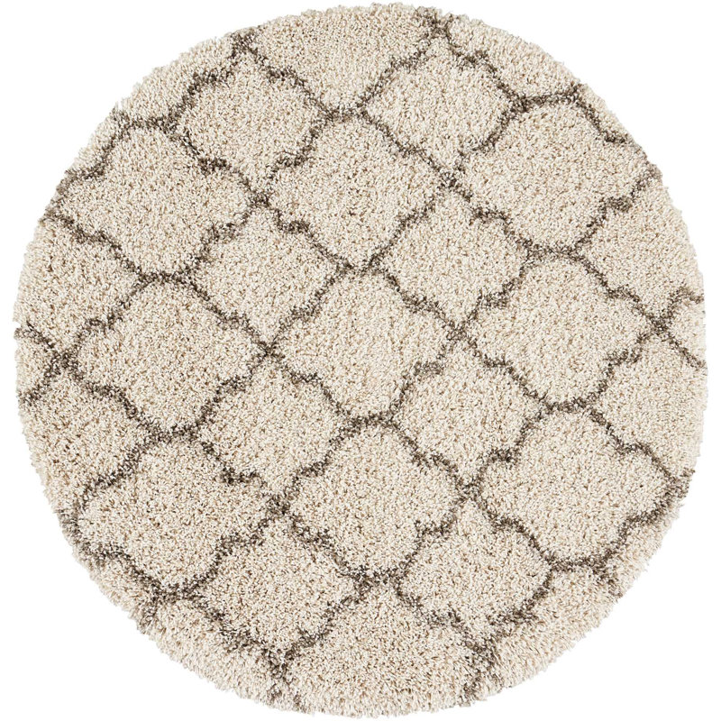 Tapis marocain crème à poils longs Sigrid, Rond 3 pi 11 po