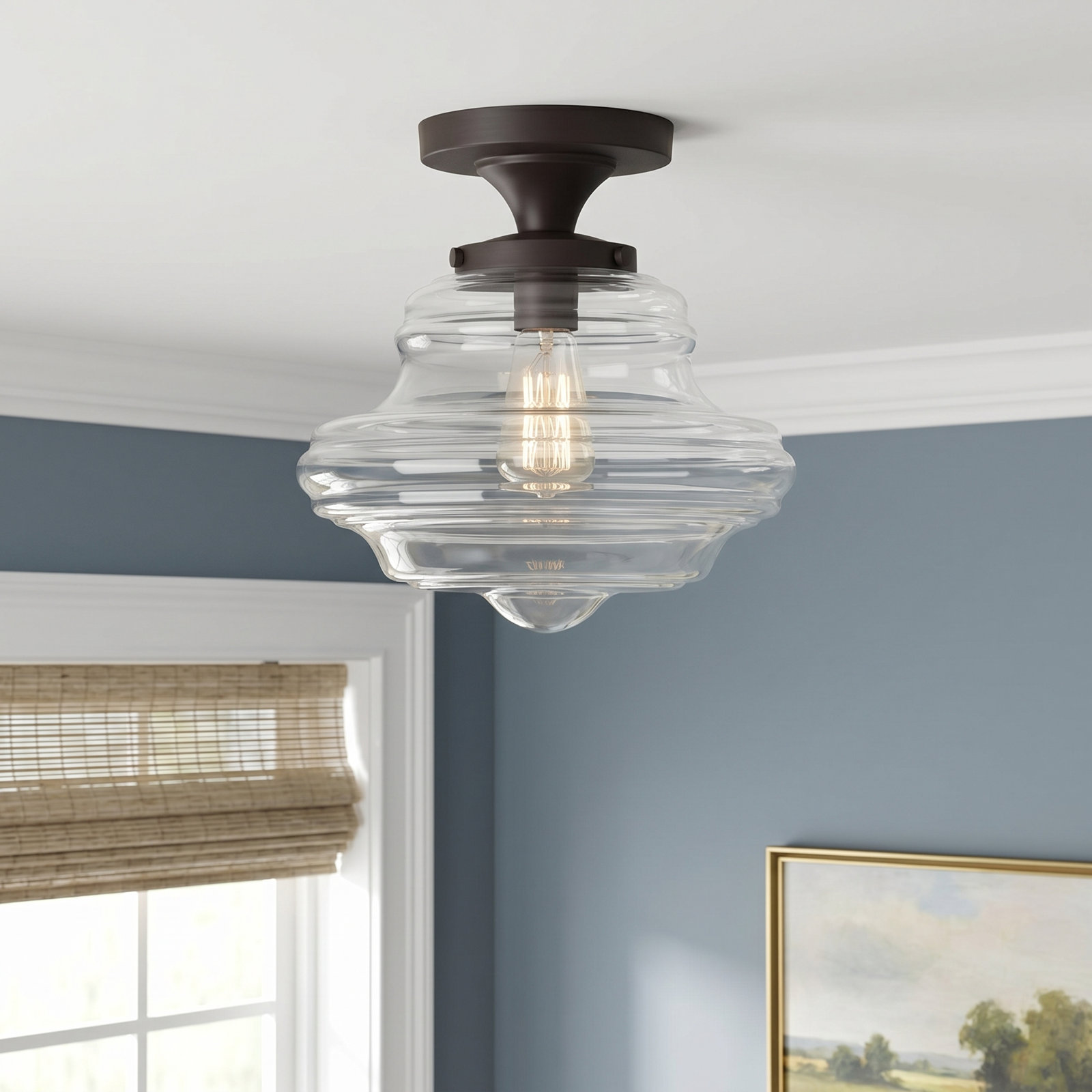Marah Single Light Glass Semi Flush Mount, Oil Rubbed Bronze