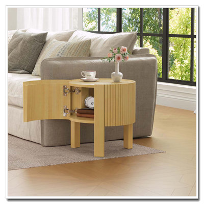Round Fluted Side Table with Storage