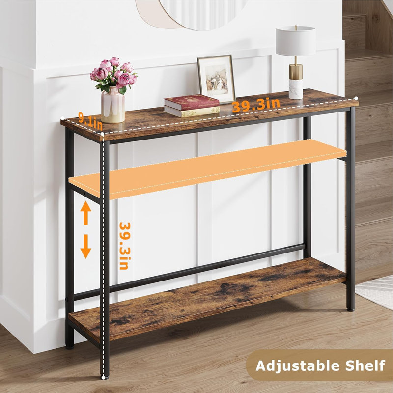 Entryway Table, Console Tables With Storage, 39.3”Rustic Sofa Table With Adjustable Shelf, Console Table For Entryway, Living Room, Hallway, Bedroom(Rustic Brown)