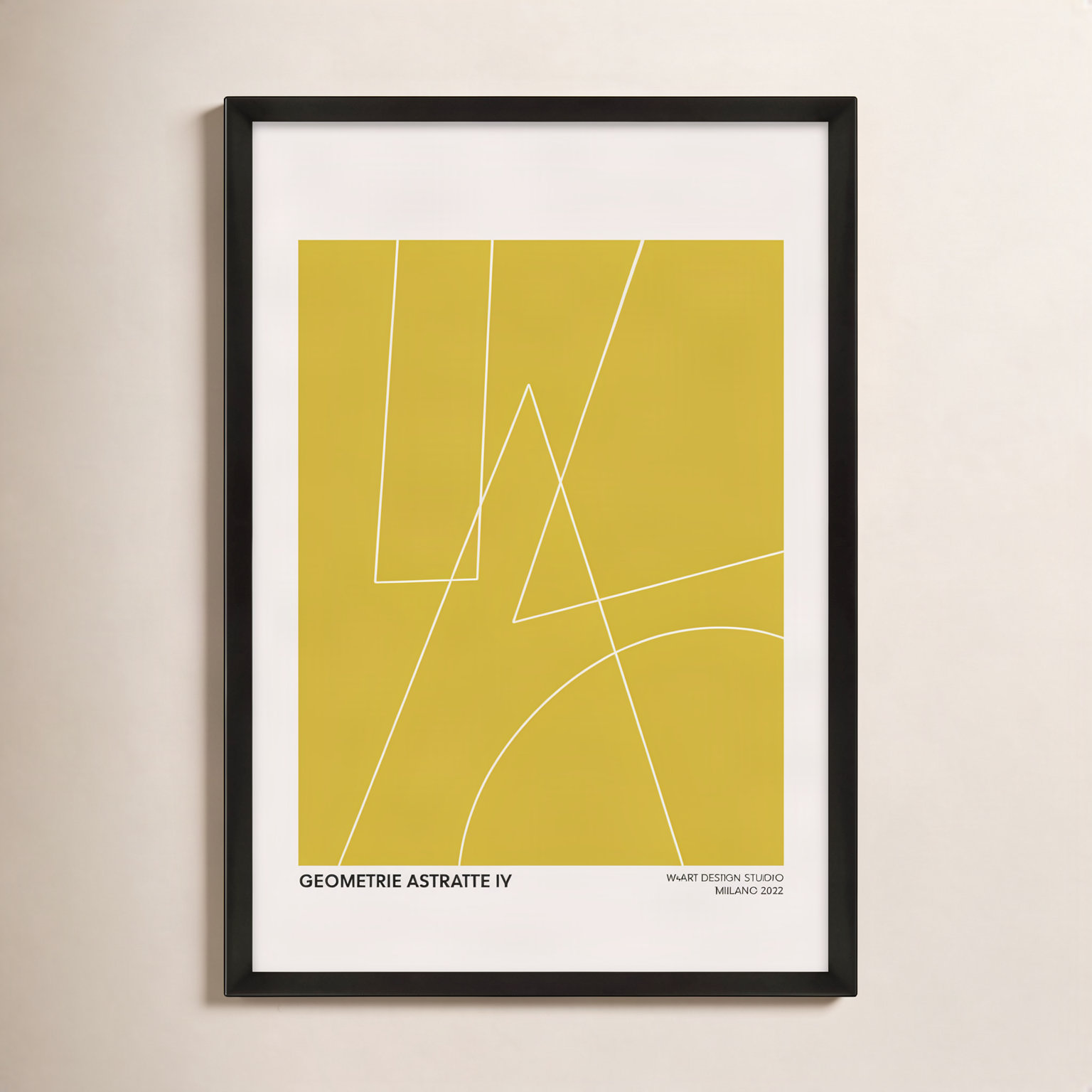 Caila "Geometric Abstraction in Yellow" Print, 38" H x 26.5" W x 1.25" D, Black