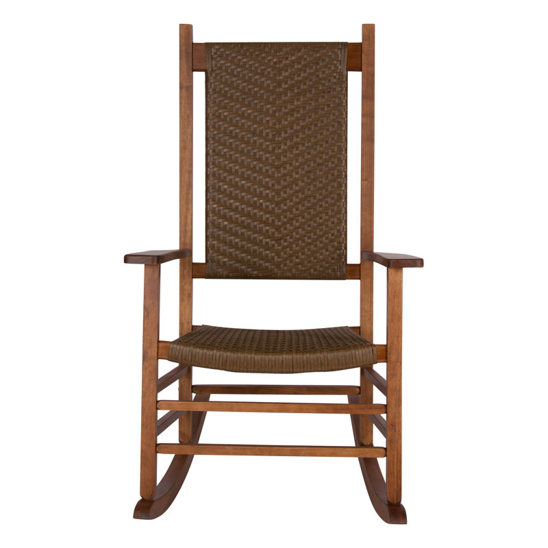 Chaise berçante en bois dur avec dossier en osier tissé résistant aux intempéries Canaan, Chêne