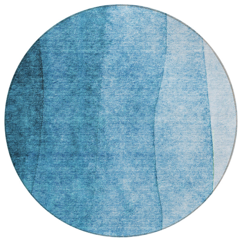 Tapis extérieur rond lavable ombre bleu turquoise et turquoise 8 pi