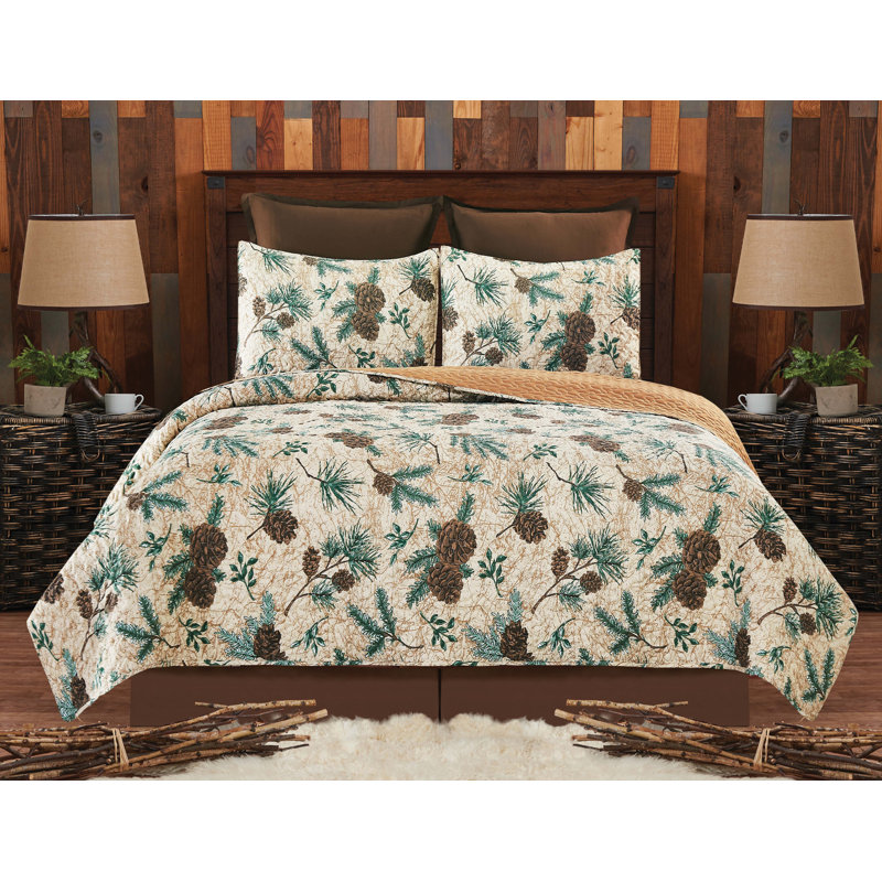  Pinecone Lodge Reversible Reversible Quilt Set, Queen Quilt + 2 Queen Shams