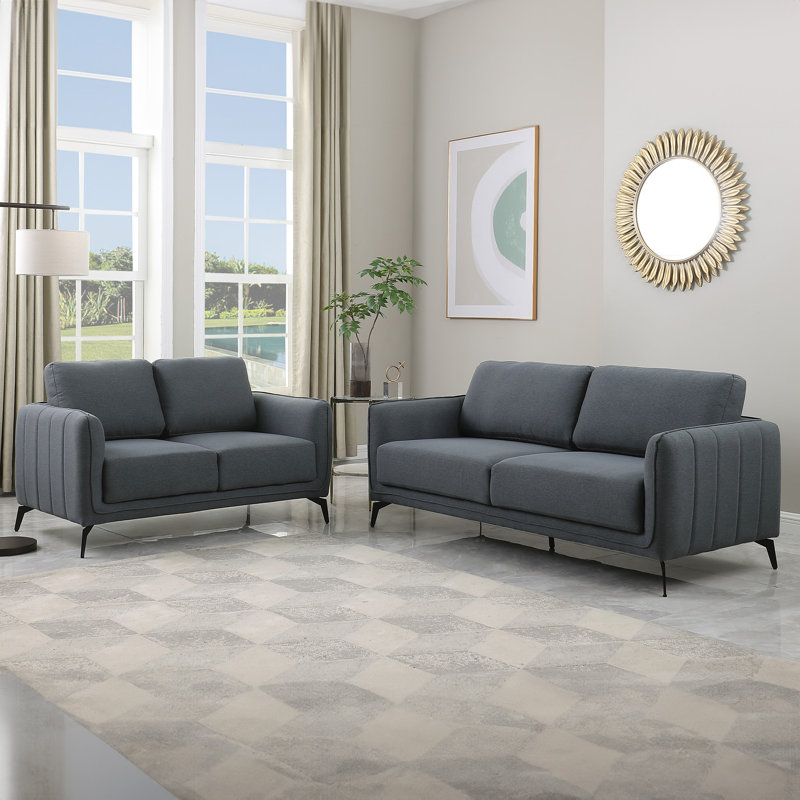 Chari Living Room Set, Chari Dark Grey Fabric