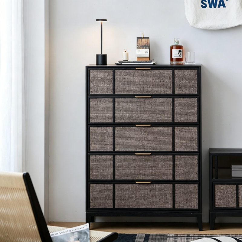 Commode d'appoint de style rétro en paille tissée noire