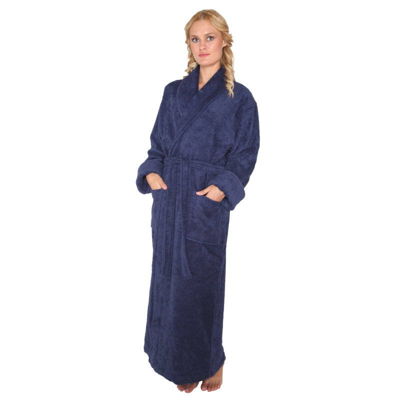 Peignoir de cheville femelle en Ratine de coton à 100% avec poches Laurens, H 54 po x l 29,5 po, Bleu marine