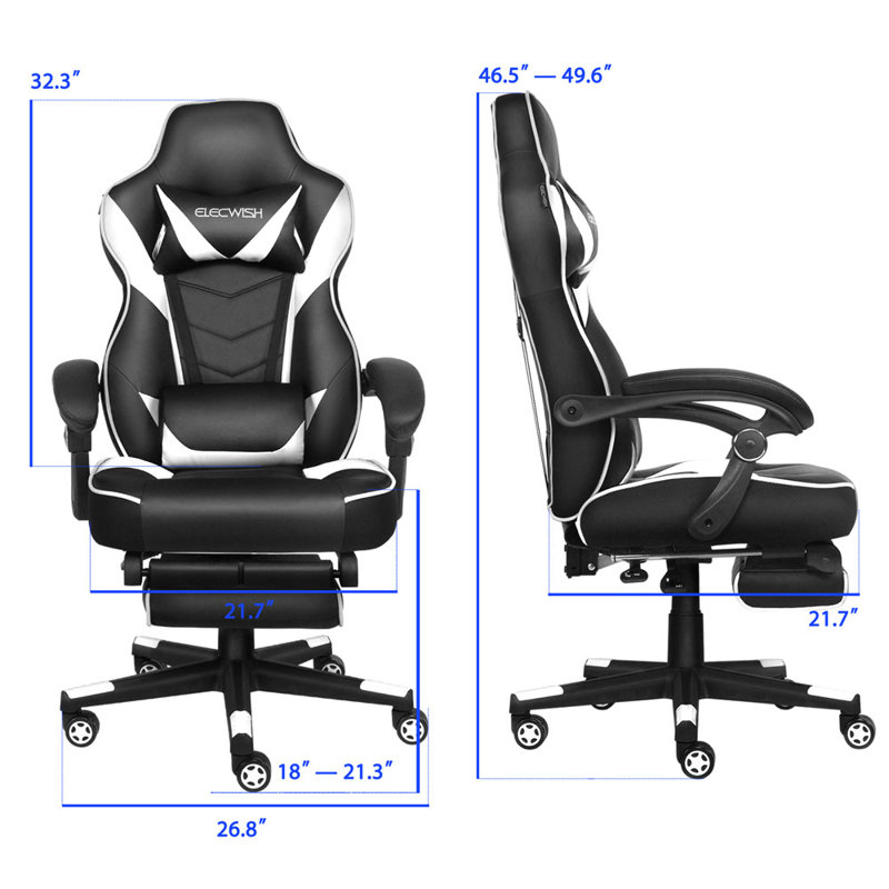 Adults Ergonomic Racing Style High Back Computer Chair with Footrest Headrest and Lumbar Support, Black/White