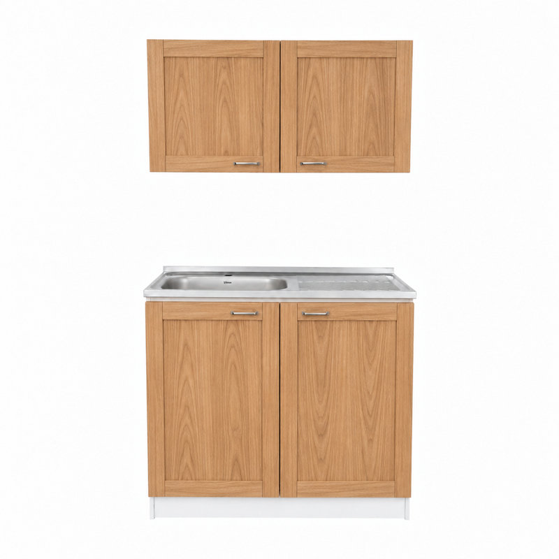 Ensemble de meubles de cuisine Ashura 39,3 po L en bois fabriqué, comprenant un meuble sous-évier et un meuble haut.