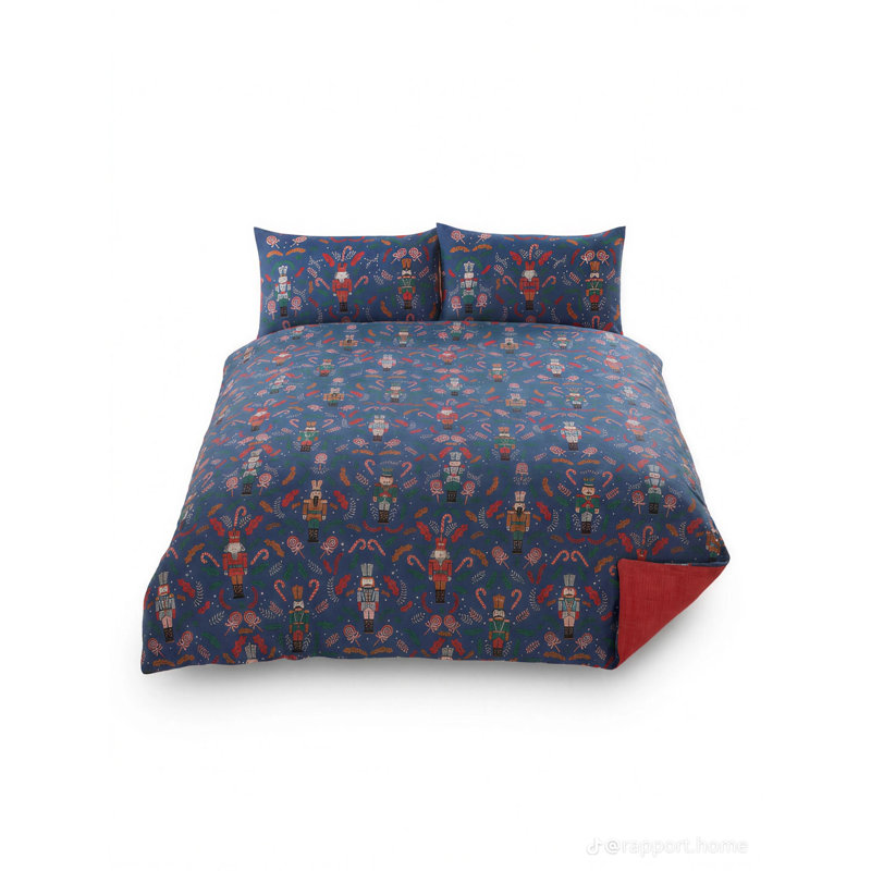 Nutcracker Microfiber Microfiber Abstract Duvet Cover with Pillowcases Included, Navy