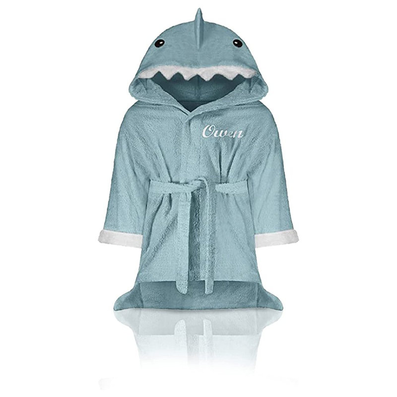 Aalyia Plush Baby Ankle Bathrobe with Hood, Light Blue, L, Yes