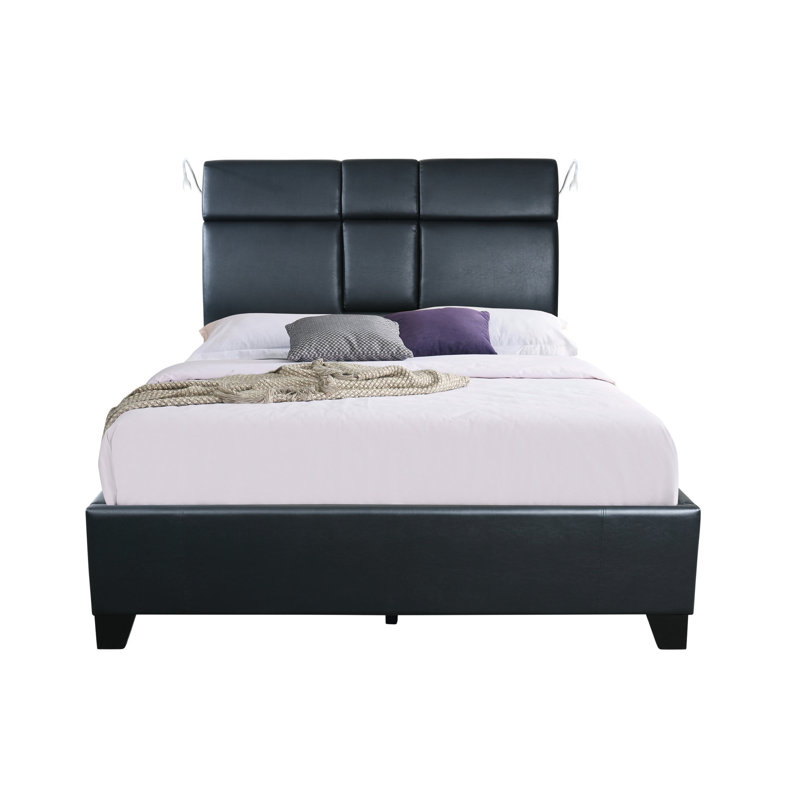 Grand lit noir avec éclairage tactile, plateau à boissons et audio - Haut-parleur à compartiment tactile tendance pour un look de chambre à coucher