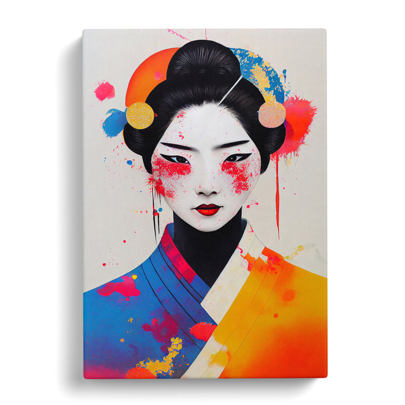 Paint Splashed Geisha No.5 - Wrapped Canvas, 76cm H x 50cm W x 3cm D