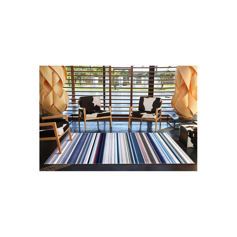 Tapis bleu lavable à motifs de lignes droites, Carré 3 pi 11 po