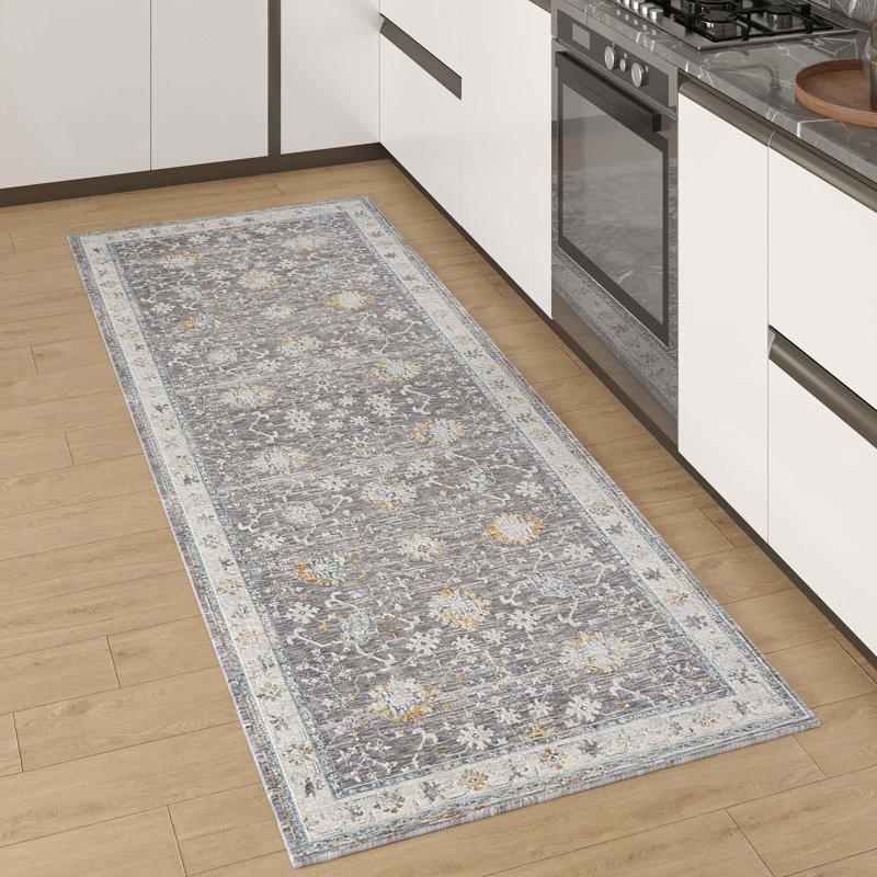 Tapis gris / bleu Roseau Performance, Tapis de couloir 2 pi 6 po x 8 pi