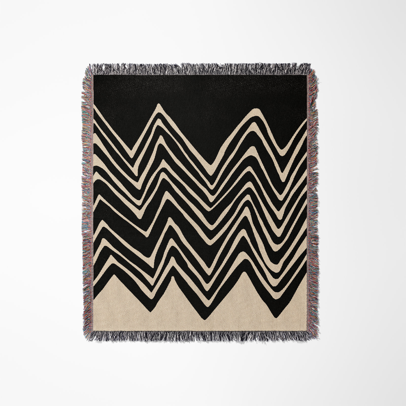 Addai Abstract Triangle Pattern Blanket , 50" H x 60" W Throw, Black/Beige
