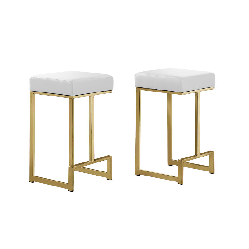 Jochebed Upholstered Counter Stool with Metal Frame, Gold, Counter Stool (25” Seat Height), White