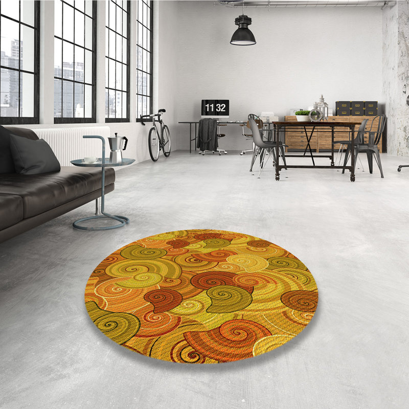 Tapis jaune tissé à la machine, Rond 4 pi