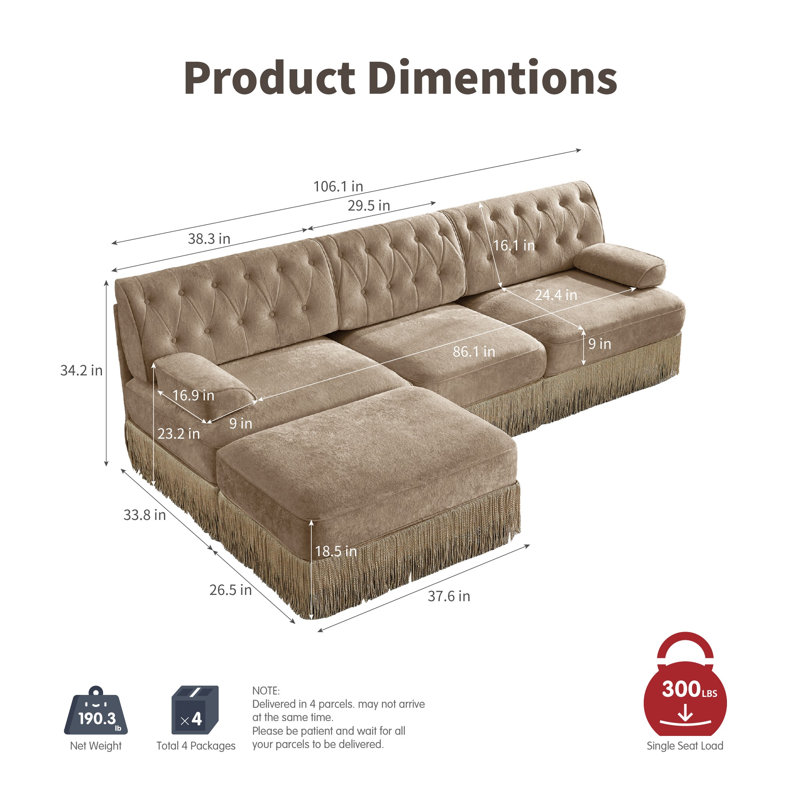 Canapé modulaire en velours 3 places Cloud, Camel