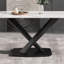 Table de salle à manger 70,87 "en pierre artificielle moderne à bords droits et pieds en métal noir pouvant accueillir 6 à 8 personnes-652628446-652628444