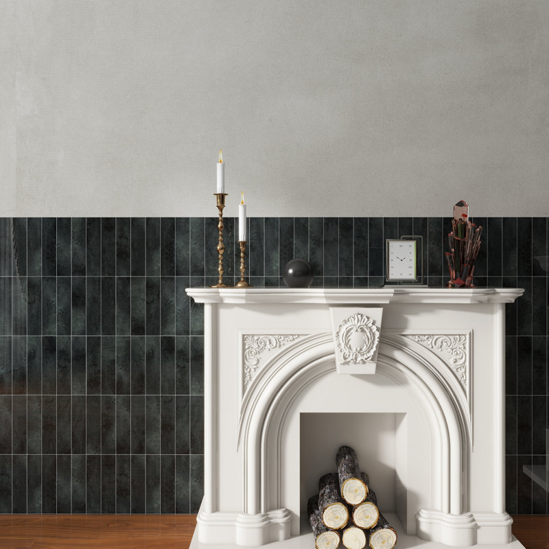 Crystal Glossy Beige Peel And Stick Backsplash Subway Tile, Black