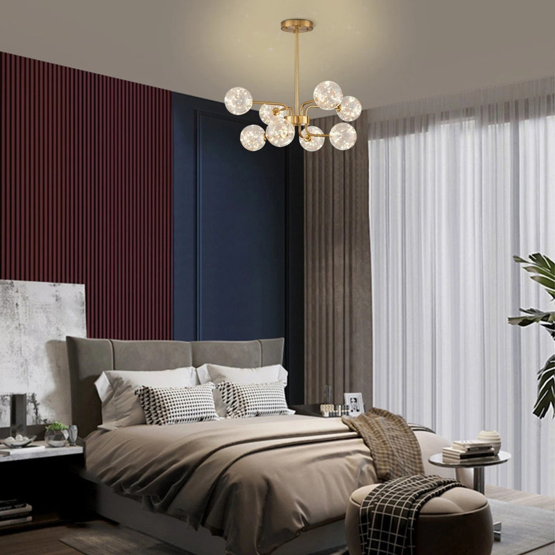 Lustre de plafond 8 lumières Spoutnik avec abat-jour en verre - Luminaire suspendu moderne pour la salle à manger, la cuisine, le salon et la chambre à coucher
